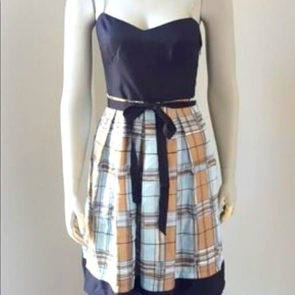 BCBG MaxAzaria black and plaid silk dress spaghetti straps fully lined - Picture 1 of 17
